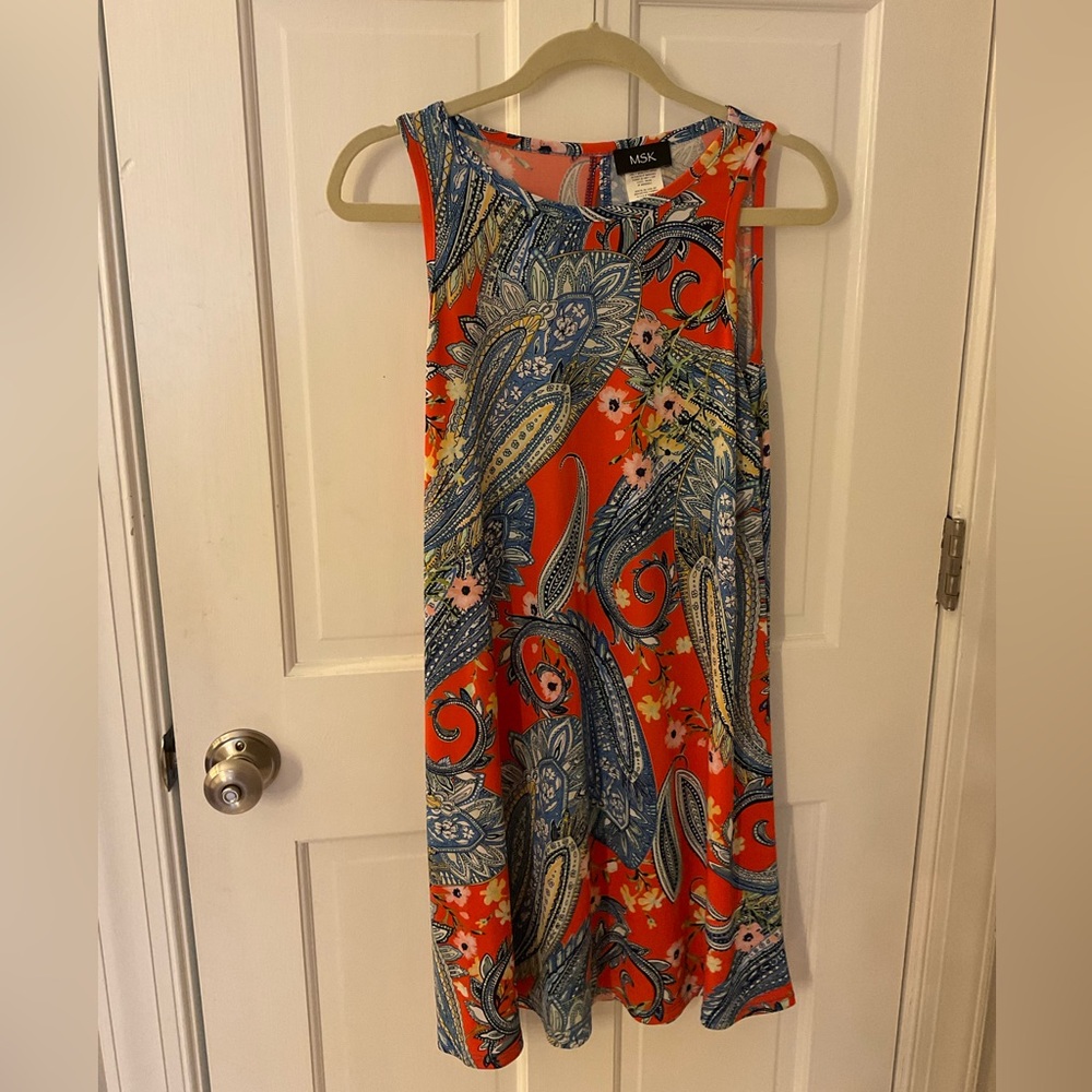 MSK Bright Paisley Floral Sleeveless Casual Shift Dress S